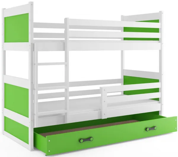 BMS Detská poschodová posteľ RICO | 80 x 160 cm FARBA KONŠTRUKCIE: Biela, DOPLNKOVÁ FARBA: Zelená