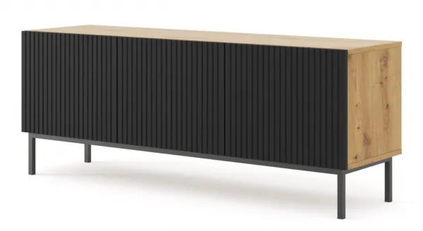 ARTBm Komoda RAVENNA B 3D3S 200 | dub artisan / čierna matná Prevedenie: Dub artisan / čierny mat  / čierne nohy