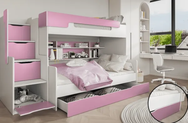 ArtBed Detská poschodová posteľ s roštom HARRY | biela/ružová 120 x 200 cm