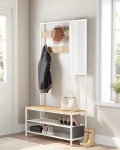 SONGMICS Předsíňový věšák s botníkem a zrcadlem Vasagle Pagas dub přírodní/bílá