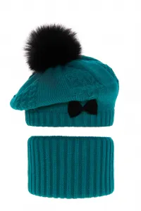 Fashionkids Dievčenský zimný set baretka a nákrčník s brmbolcom AMORA Farba: Sivá, Veľkosť: 48-50