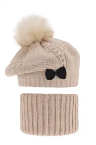 Fashionkids Dievčenský zimný set baretka a nákrčník s brmbolcom AMORA Farba: Sivá, Veľkosť: 48-50
