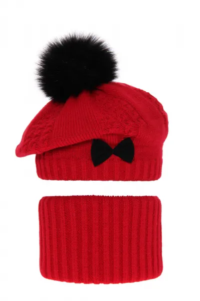 Fashionkids Dievčenský zimný set baretka a nákrčník s brmbolcom AMORA Farba: Sivá, Veľkosť: 48-50