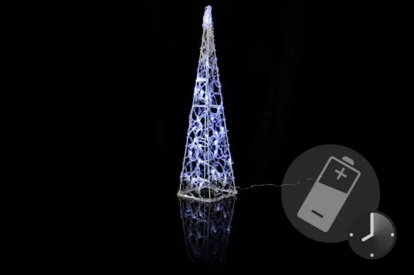 Nexos 194 Vianočná dekorácia - Akrylový kužeľ - 60 cm, studeno biely na batérie