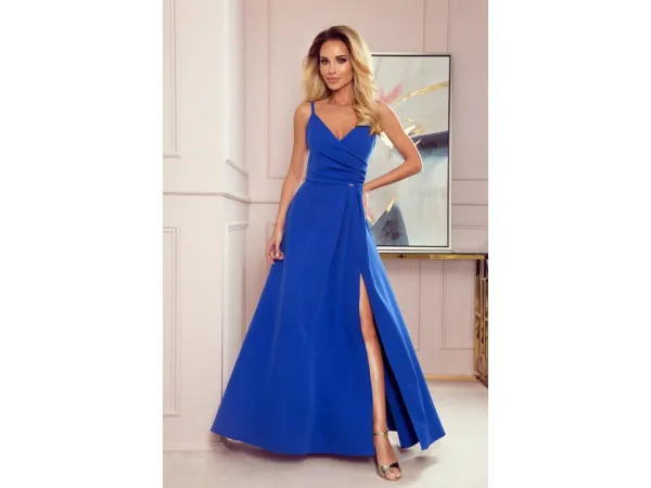 Numoco CHIARA elegantné maxi šaty na ramienka 299-7 Farba: Zelená, Veľkosť: M