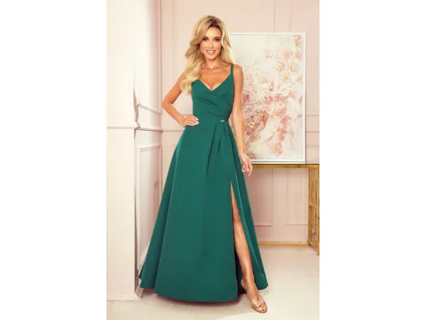 Numoco CHIARA elegantné maxi šaty na ramienka 299-7 Farba: Bežová, Veľkosť: S