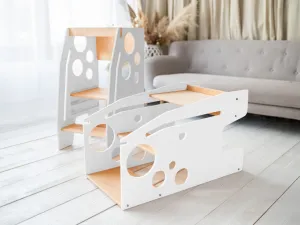 Woodisio Montessori rastúca Učiaca veža CLOE 2v1 Farba: Prírodné drevo