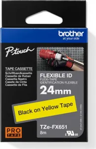 Brother originál páska do tlačiarne štítkov, Brother, TZE-FX651, čierny tlač/žltý podklad, laminovaná, 8m, 24mm, flexibilná TZEFX651