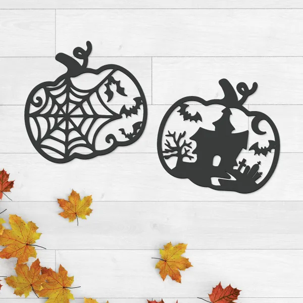 Halloweenske obrazy z dreva - Tekvičky 2 ks
