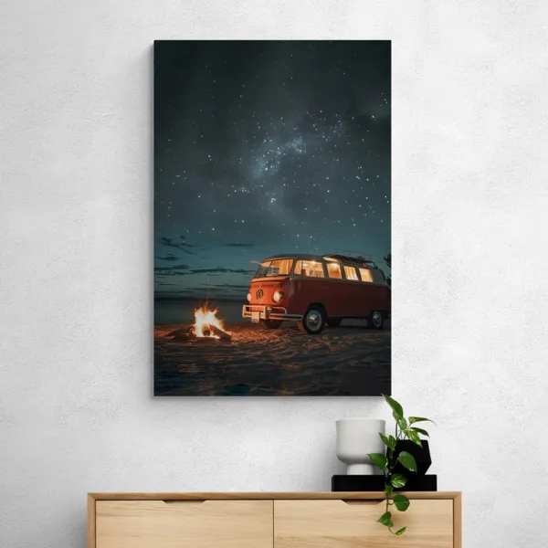Obraz plážový táborák pod nočnou oblohou - Volkswagen T1