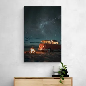 Obraz plážový táborák pod nočnou oblohou - Volkswagen T1