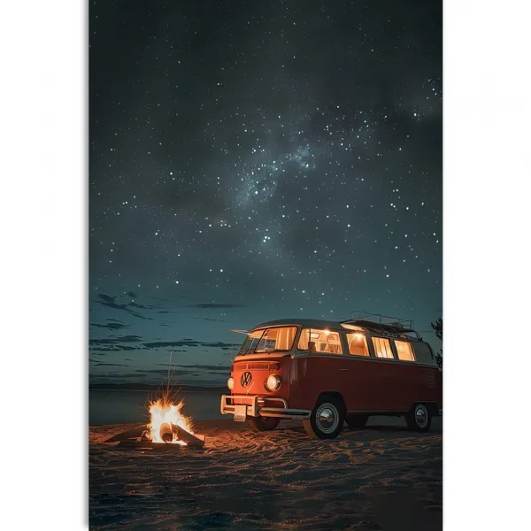 Obraz plážový táborák pod nočnou oblohou - Volkswagen T1