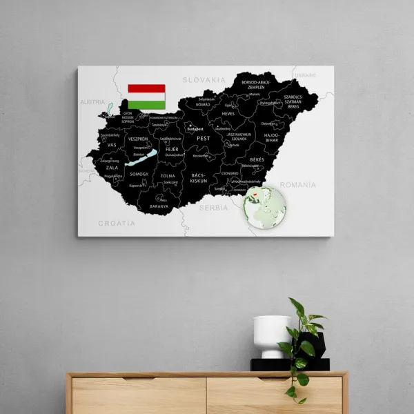 Obraz na korku štýlová čierna mapa Maďarska