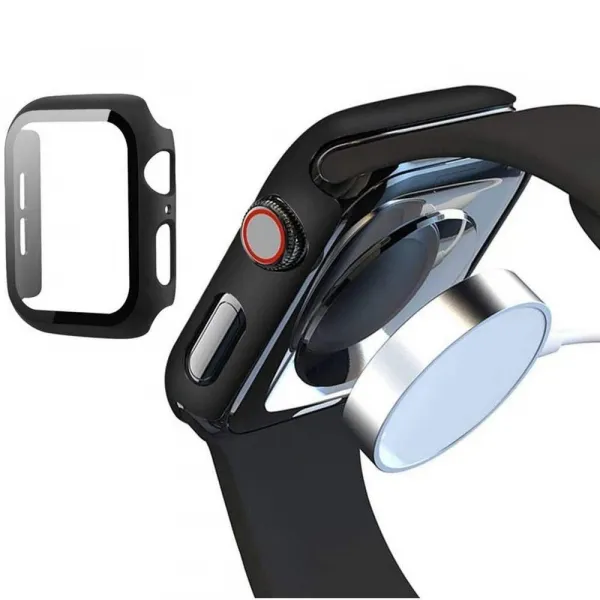 Apple Watch 7-8 (45 mm), Plastové ochranné puzdro, s ochranným sklom displeja, bez remienka, TP Defense360, priehľadné