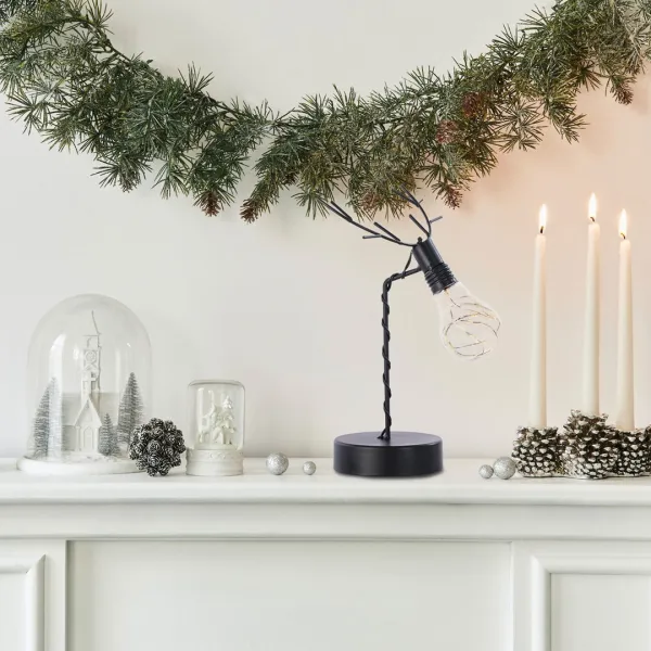 DecoKing Vianočná stolná LED lampa na batérie REINDEER INDUSTRIAL čierna