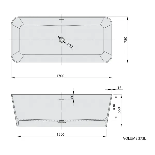 Voľne stojaca vaňa LEYLA rockstone 170x78cm, biela matná 92530