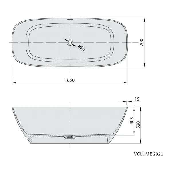 MEDINA voľne stojaca vaňa Rockstone 165x70cm, biela matná 92430