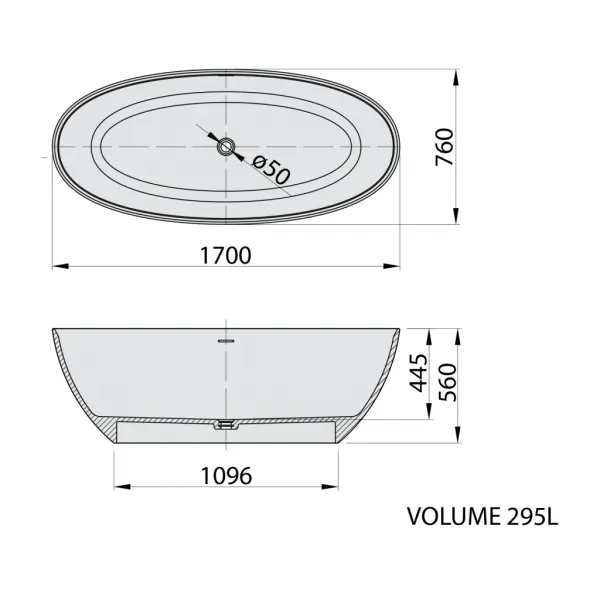 Voľne stojaca vaňa NOYA rockstone 170x76cm, biela matná 92330
