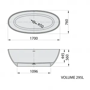 Voľne stojaca vaňa NOYA rockstone 170x76cm, biela matná 92330