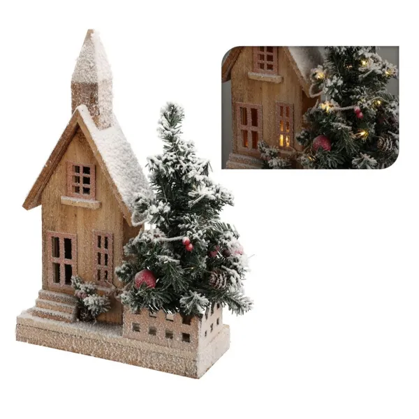 H&S Decoration Vianočná LED chalúpka VESELÉ VIANOCE 44 cm hnedá/biela