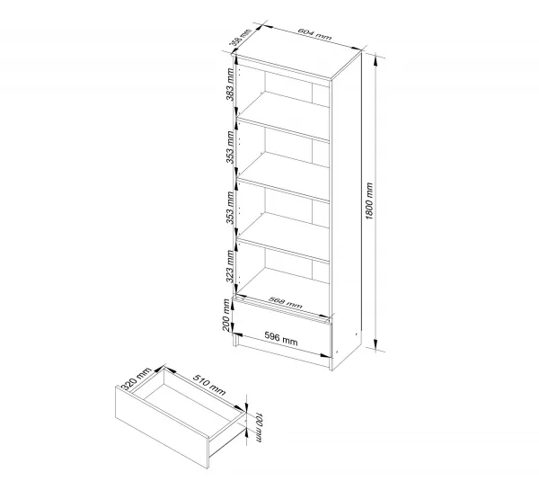 Regál R60 1SZ 4P CLP biely / metalický lesk