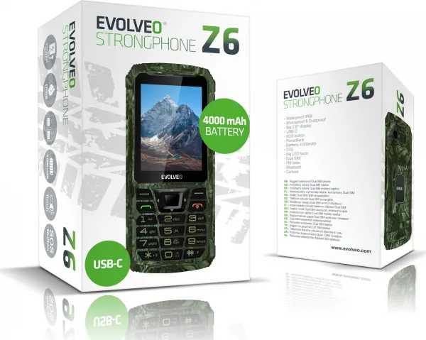 EVOLVEO StrongPhone Z6, vodotěsný odolný Dual SIM telefon, lovecká kamufláž