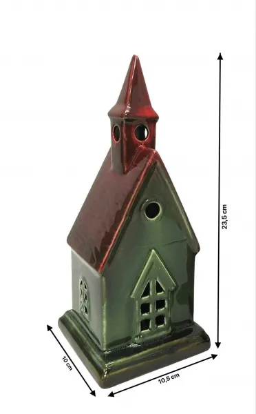 Mondex Vianočný keramický lampáš HYTTE X zelený