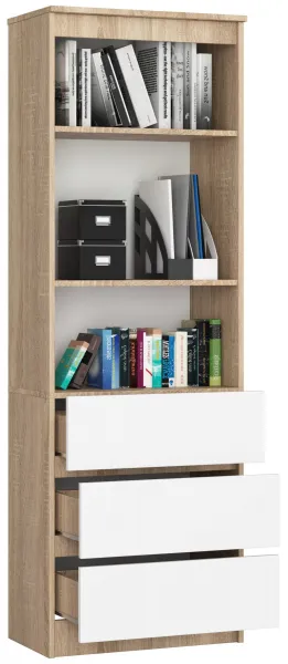 Ak furniture Regál Rexa 60 cm 3 zásuvky a 2 police dub sonoma/biely