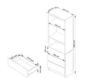 Ak furniture Knižnica R 60 cm biela/grafit