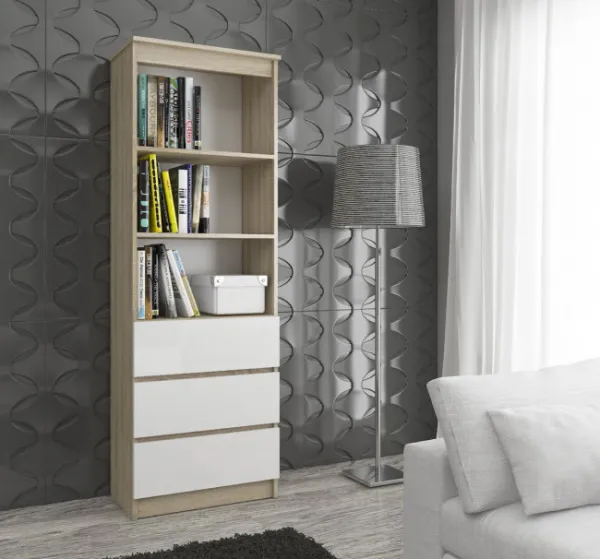 Ak furniture Regál Rexa 60 cm 3 zásuvky a 2 police dub sonoma/biely