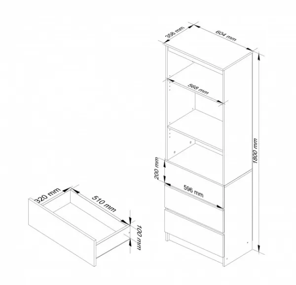 Ak furniture Regál Rexa 60 cm 3 zásuvky a 2 police dub sonoma