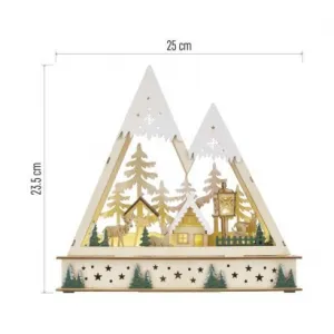 EMOS Dřevěná LED vánoční krajina 23,5 cm s časovačem teplá bílá