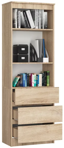 Ak furniture Regál Rexa 60 cm 3 zásuvky a 2 police dub sonoma