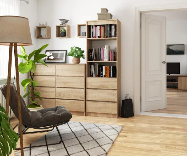 Ak furniture Regál Rexa 60 cm 3 zásuvky a 2 police dub sonoma