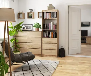 Ak furniture Regál Rexa 60 cm 3 zásuvky a 2 police dub sonoma