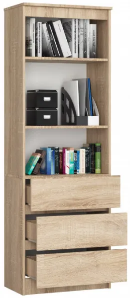 Ak furniture Regál Rexa 60 cm 3 zásuvky a 2 police dub sonoma