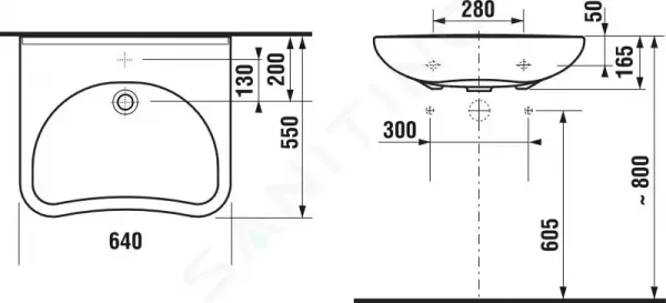 JIKA - Mio Zdravotné umývadlo 640 mmx550 mm, otvor na batériu, biela H8137140001041