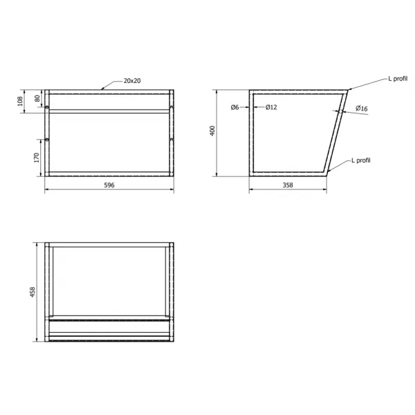 SKA konštrukcia s policou 600x400x460mm, biela mat SKA111