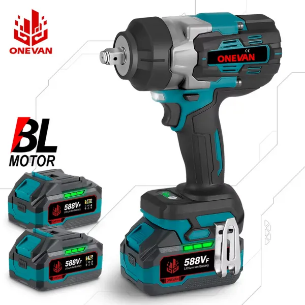 ONEVAN 2800N.M 2800W bezuhlíkový elektrický rázový uťahovák 1/2" palcový vhodný pre batériu Makita 18V + 10 ks gola sada v cene, kufor