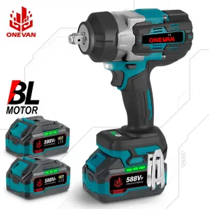 ONEVAN 2800N.M 2800W bezuhlíkový elektrický rázový uťahovák 1/2" palcový vhodný pre batériu Makita 18V + 10 ks gola sada v cene, kufor