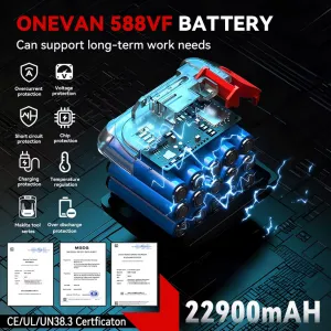 ONEVAN 2800N.M 2800W bezuhlíkový elektrický rázový uťahovák 1/2" palcový vhodný pre batériu Makita 18V + 10 ks gola sada v cene, kufor