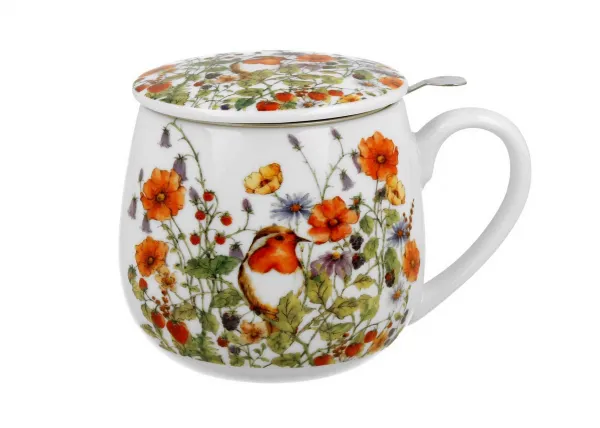 DekorStyle Porcelánový hrnek s infuzérem WILD BIRDS ml bílý