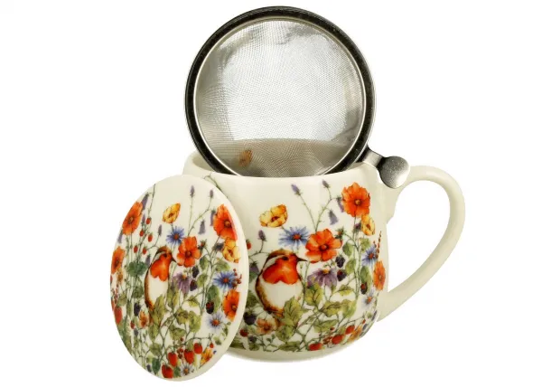 DekorStyle Porcelánový hrnek s infuzérem WILD BIRDS ml bílý