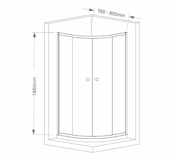 ARLETA štvrťkruhová sprchová zástena 800x800mm, číre sklo HLS800Y