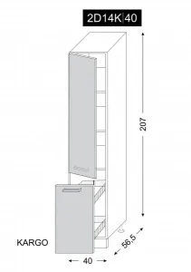 ArtExt Kuchynská skrinka vysoká SILVER | 2D14K 40 s cargo košom Farba korpusu: Grey