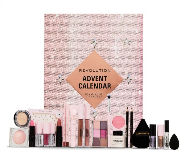 Makeup Revolution Xmass 2024 Advent Calendar - Adventný kalendár s 24 kozmetickými doplnkami a produktmi
