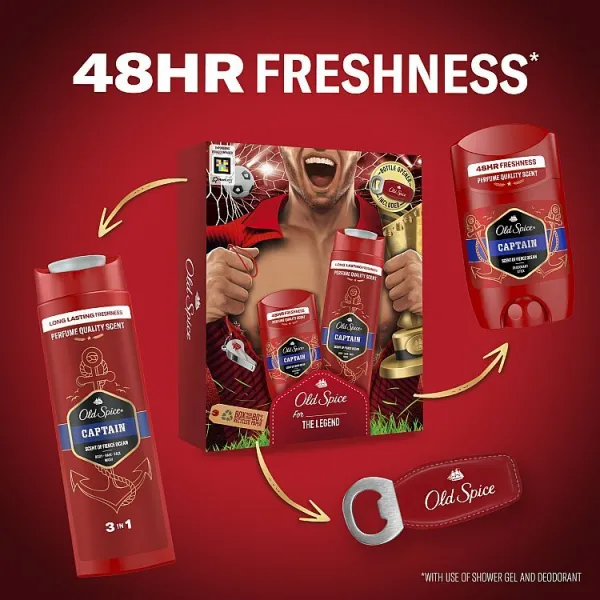 Old Spice Captain Darčeková Súprava Pre Futbalistu: Tuhý Dezodorant, Sprchový Gél, Otvárač Na Fľaše