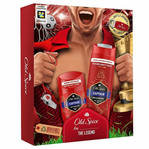 Old Spice Captain Darčeková Súprava Pre Futbalistu: Tuhý Dezodorant, Sprchový Gél, Otvárač Na Fľaše
