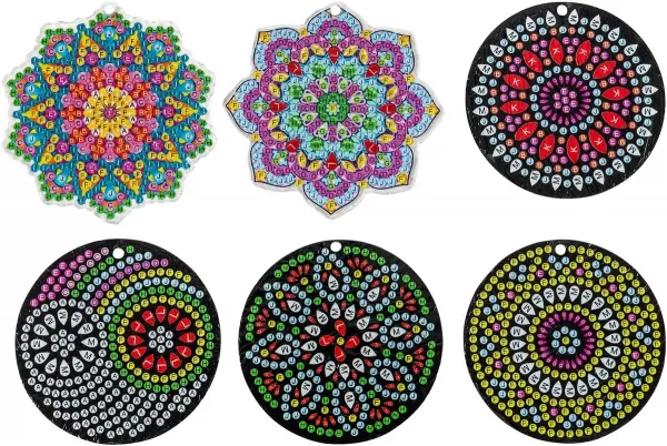 Diamantové maľovanie Prívesky Mandala, sada 6 ks