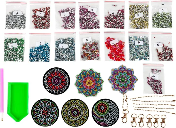 Diamantové maľovanie Prívesky Mandala, sada 6 ks
